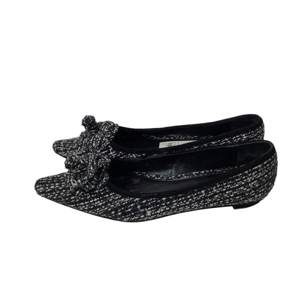 Alfani Women 9 M Black White Gray‎ Flower Jacquard Beyonce Pointed Manmade Flats